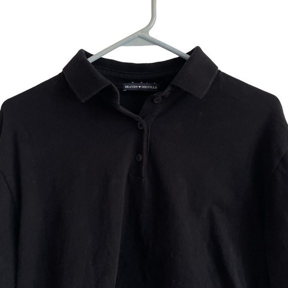 Brandy Melville Black Cropped Long Sleeve Collared Top, One Size - Picture 2 of 5